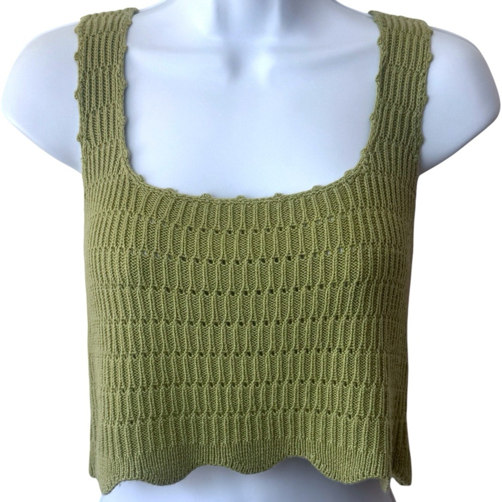 Le Lis Green Crochet Scallop Hem Crop Tank Summer Festival Travel Feminine S - Picture 2 of 11